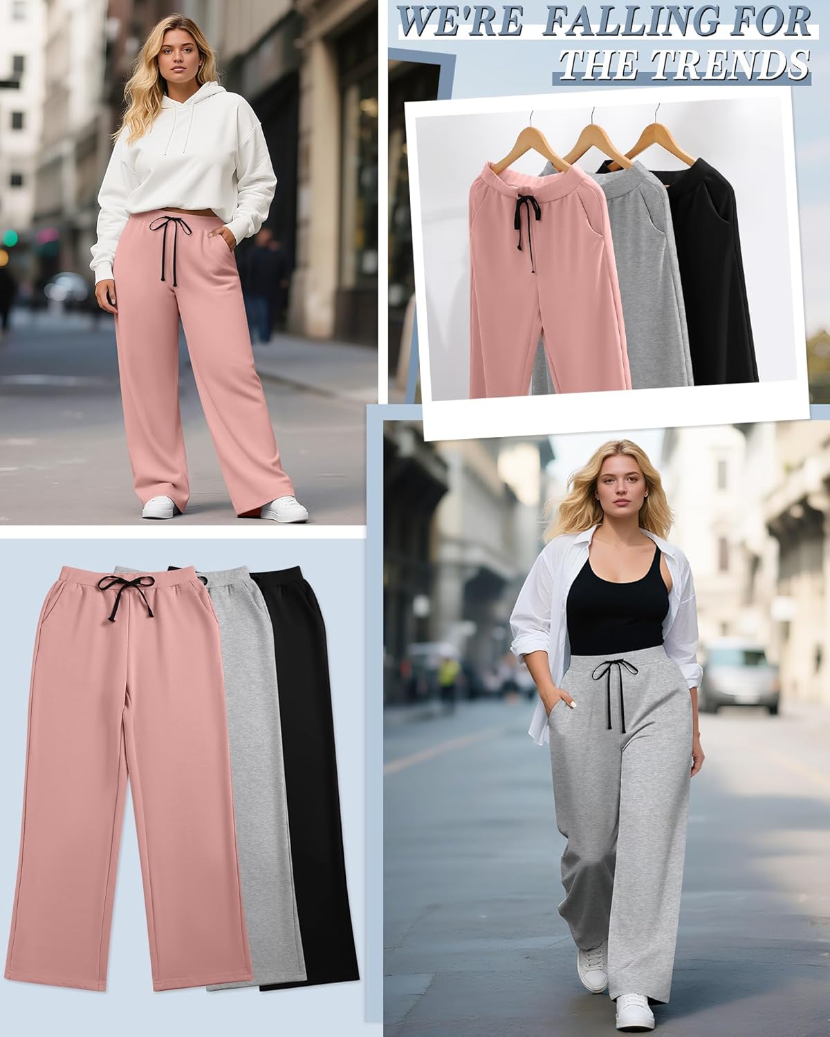 Neer 3 Pack Women's Plus Size Yoga Sweatpants Drawstring Lounge Pants with Pockets Baggy Loose Workout Open Bottom Joggers - Image 3