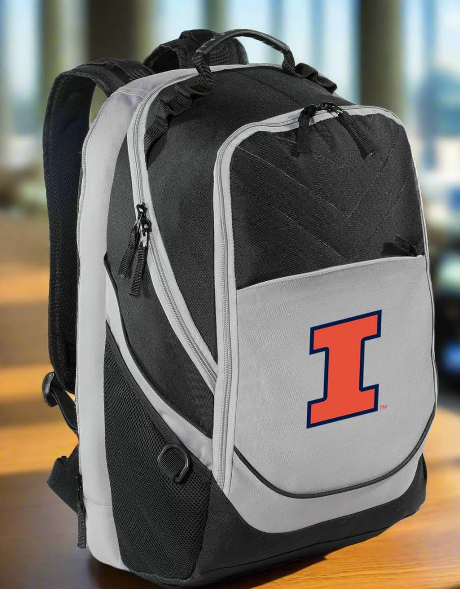 Broad Bay University of Illinois Backpack Illini Laptop Computer Bag (Black & Gray)