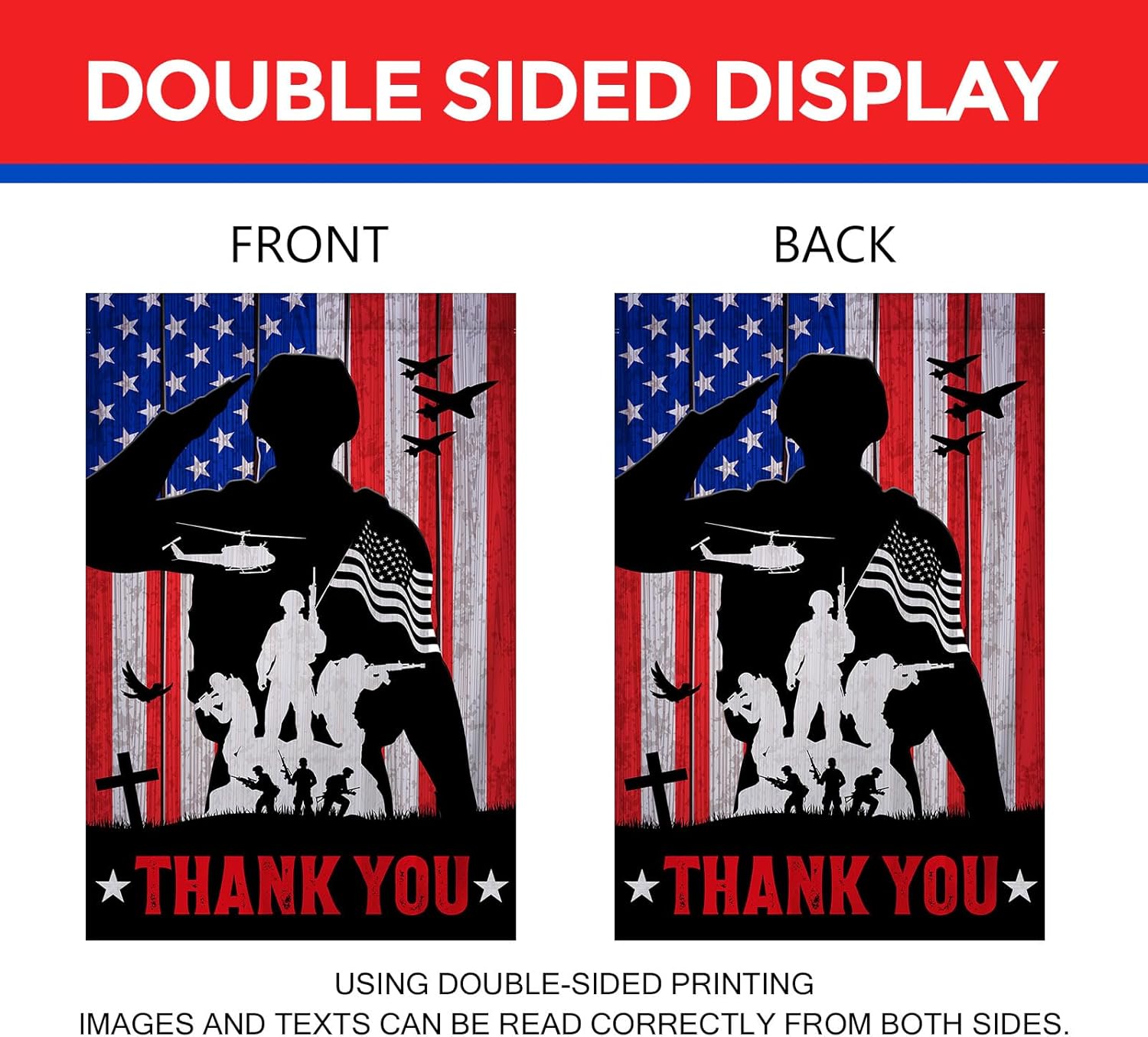 Veteran Garden Flag 12x18 Inch Double Sided Thank You Veterans Memorial Day Armed Forces Soldiers Patriotic Garden Flag for Patio Lawn Outdoor Home Decor - Image 3
