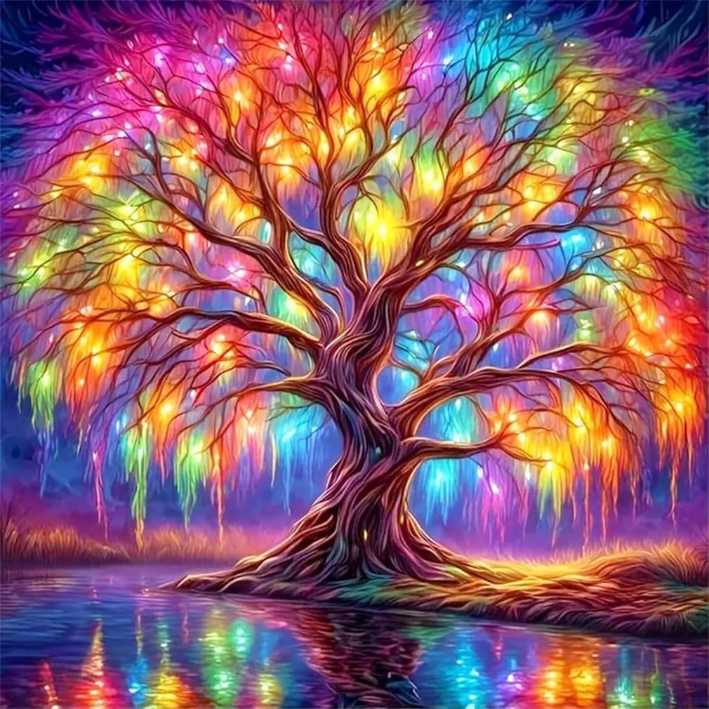 HUDUX 5D Diamond Painting Kits for Adult Colourful Tree of Life Diamond Art Kits for Adult Beginners Tree Diamond Painting Full Round Drill Crafts Kit for Home Wall Decor Gift 12x12in-picture-15