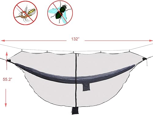 Miniatura 7 de Mosquitera para hamaca de camping, hamaca compacta y ligera, 12 pies de largo con cremalleras de doble cara, se adapta a todas las hamacas de camping