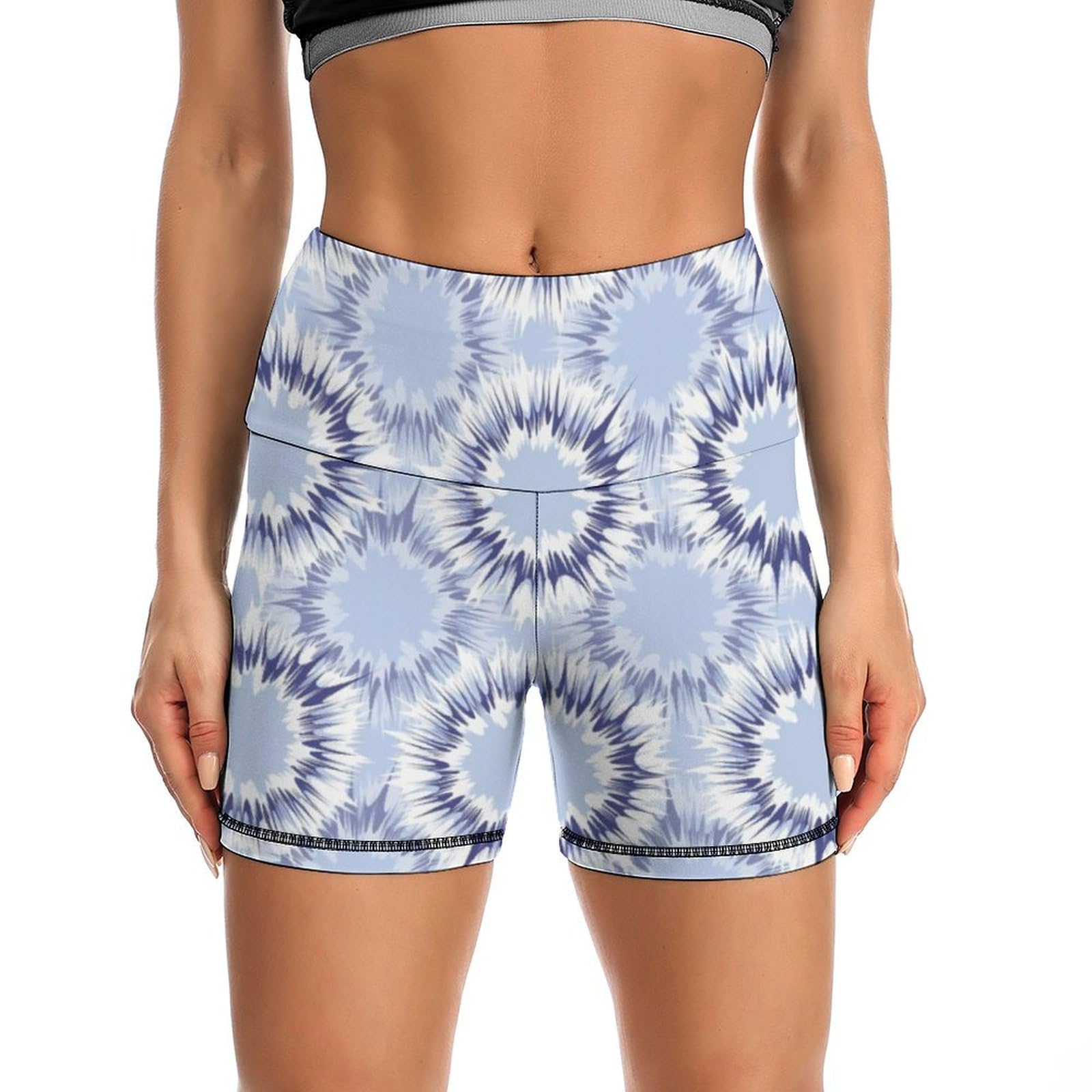 JYYAU Psychedelic Tie Dye High Waist Yoga Shorts for Women Athletic Shorts Leggings Running Pants Black