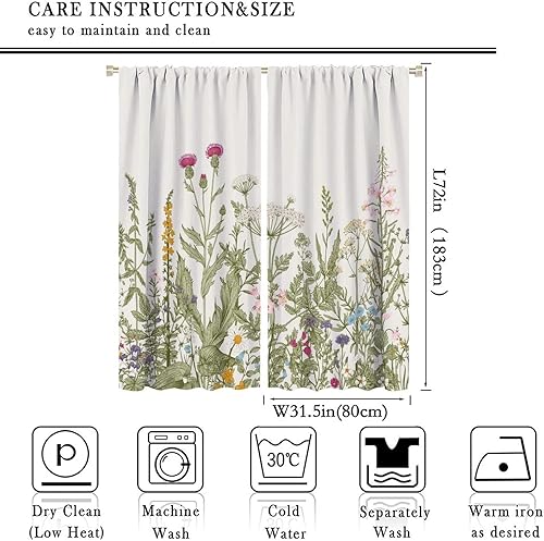 Miniatura 497 de Retro 70s Floral Blackout Window Curtains, Watercolor Flower Plant Rustic Modern Style Pattern Window Drapes, for Bedroom Living Room 42x45in 2
