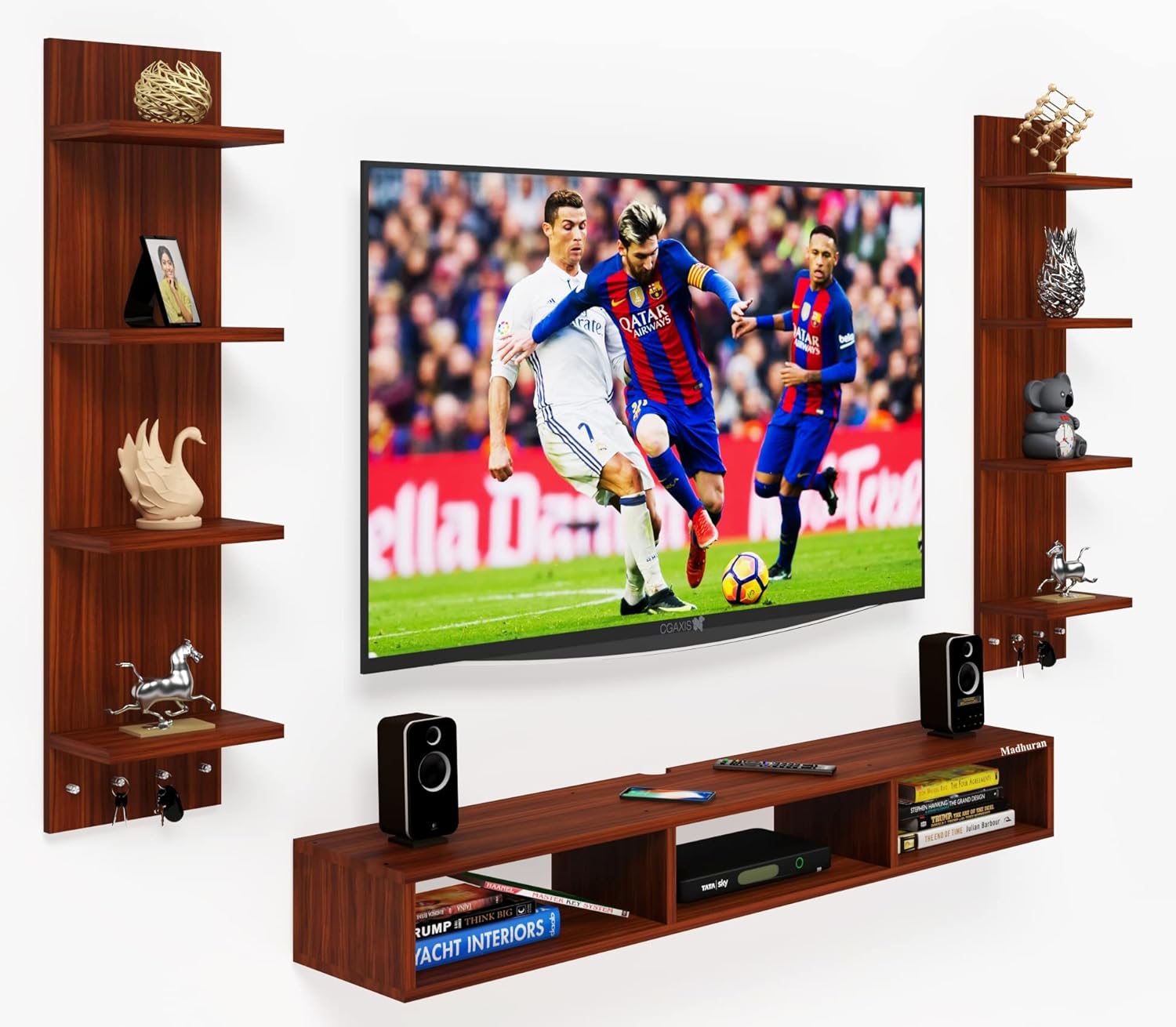 Madhuran Niro Engineered Wood Tv Entertainment Units Large for Upto 55 Inch (C Walnut) Living Room Bedroom Hall Home Decorative Items Furniture Accessories Showpiece Storage