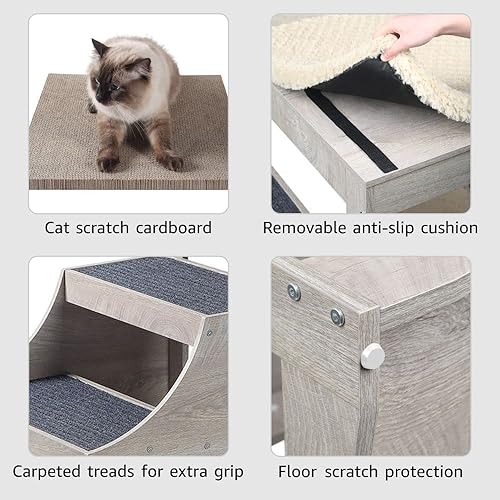 Miniatura 6 de unipaws Litera para mascotas con escalón extraíble para perros y gatos, plataforma de asiento de ventana de varios niveles con cojín y almohadilla