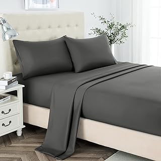 Lanest Housing Queen Sheet Set, 2400 Thread Count Soft Deep Pocket Microfiber Sheets, 4 Pieces Gray Bedding Sheets & Pillowcases