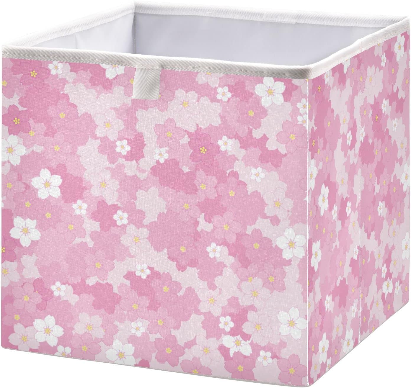 Kigai Pink Cherry Blossom Cube Storage Bins 11x11x11 in