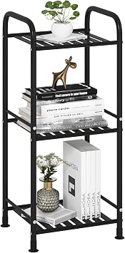 JSB 3 Tier Narrow Bathroom Shelving Unit, Kitchen Storage Rack Organizer Metal Corner Shelf for Living Room Laundry Pantry Matte Black, 3 Tier