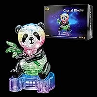 Vista 7 de Coolplay Rompecabezas de cristal 3D, regalos de panda, juguetes de escritorio con base iluminada, 58 piezas