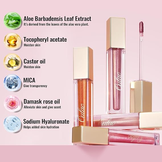 Oulac Nude Shimmer Liquid Lipstick High-Shine Glitter Lip Gloss for Women Shimmer Non-Sticky Glossy Finish Liquid Lipstick Hydrating Lip Gloss Fuller-looking Lip Makeup Vegan & Cruelty-Free 12