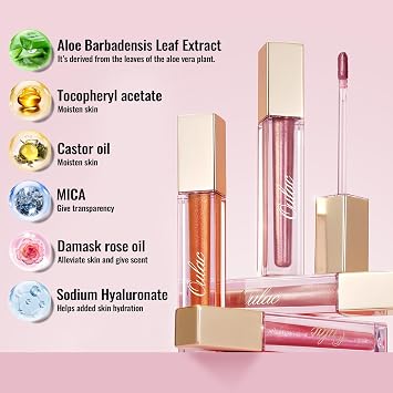 Oulac Nude Shimmer Liquid Lipstick High-Shine Glitter Lip Gloss for Women Shimmer Non-Sticky Glossy Finish Liquid Lipstick Hydrating Lip Gloss Fuller-looking Lip Makeup Vegan & Cruelty-Free 12