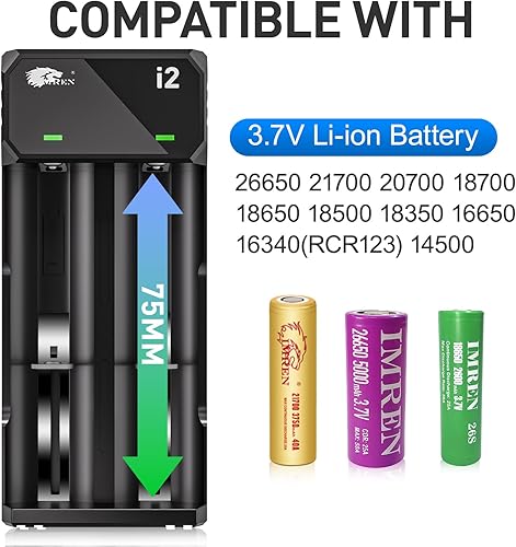 Miniatura 2 de IMREN Cargador de batería 18650, cargador de batería de 3.7 V para batería de iones de litio de 3.7 voltios 18650 18350 18500 16340 14500 20700