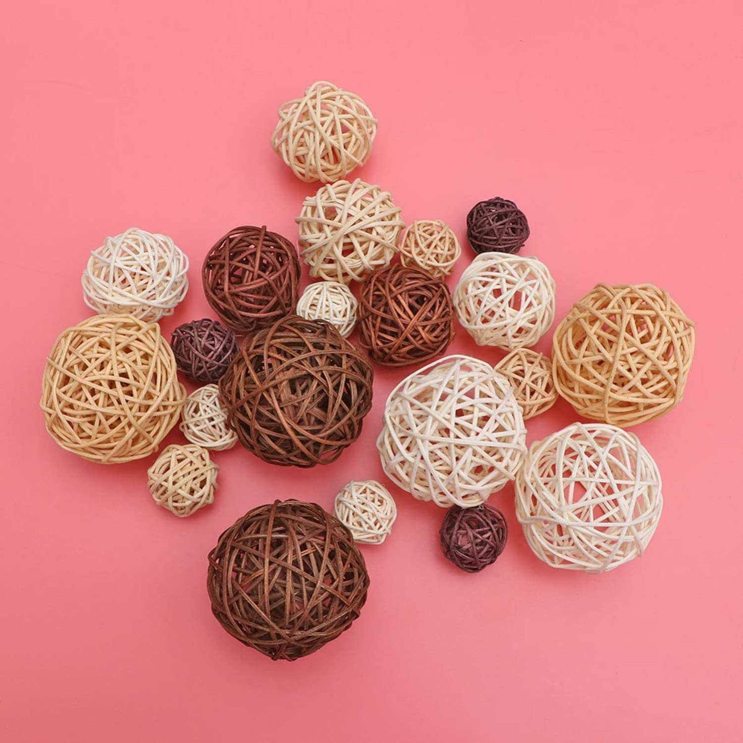 LATRAT 18 bolas decorativas de ratán, bolas decorativas de mimbre, bolas de ratán, bolas de boda, decoración de mesa para fiestas, aromaterapia, aromatizantes, conejos, pájaros, loros, juguetes para