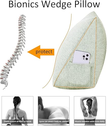Miniatura 3 de Almohadas de cuña para cabecero, almohada de lectura, almohadas de respaldo para sentarse en la cama, cojín triangular grande de algodón y lino,