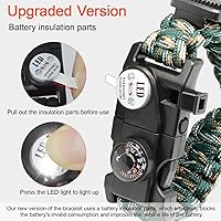 Vista 6 de Brazalete de paracord de supervivencia 20 en 1, kit de equipo ajustable con luz LED SOS, arrancador de fuego, brújula más grande, silbato