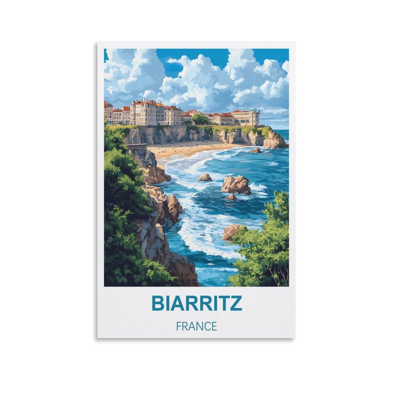 EZMLFA 5D Diamond Art Kits for Beginner,Biarritz France,Beginners,DIY Full Round Drill Diamond Dot Gem Art Kits for Adults,Crafts for Decor 40x40cm