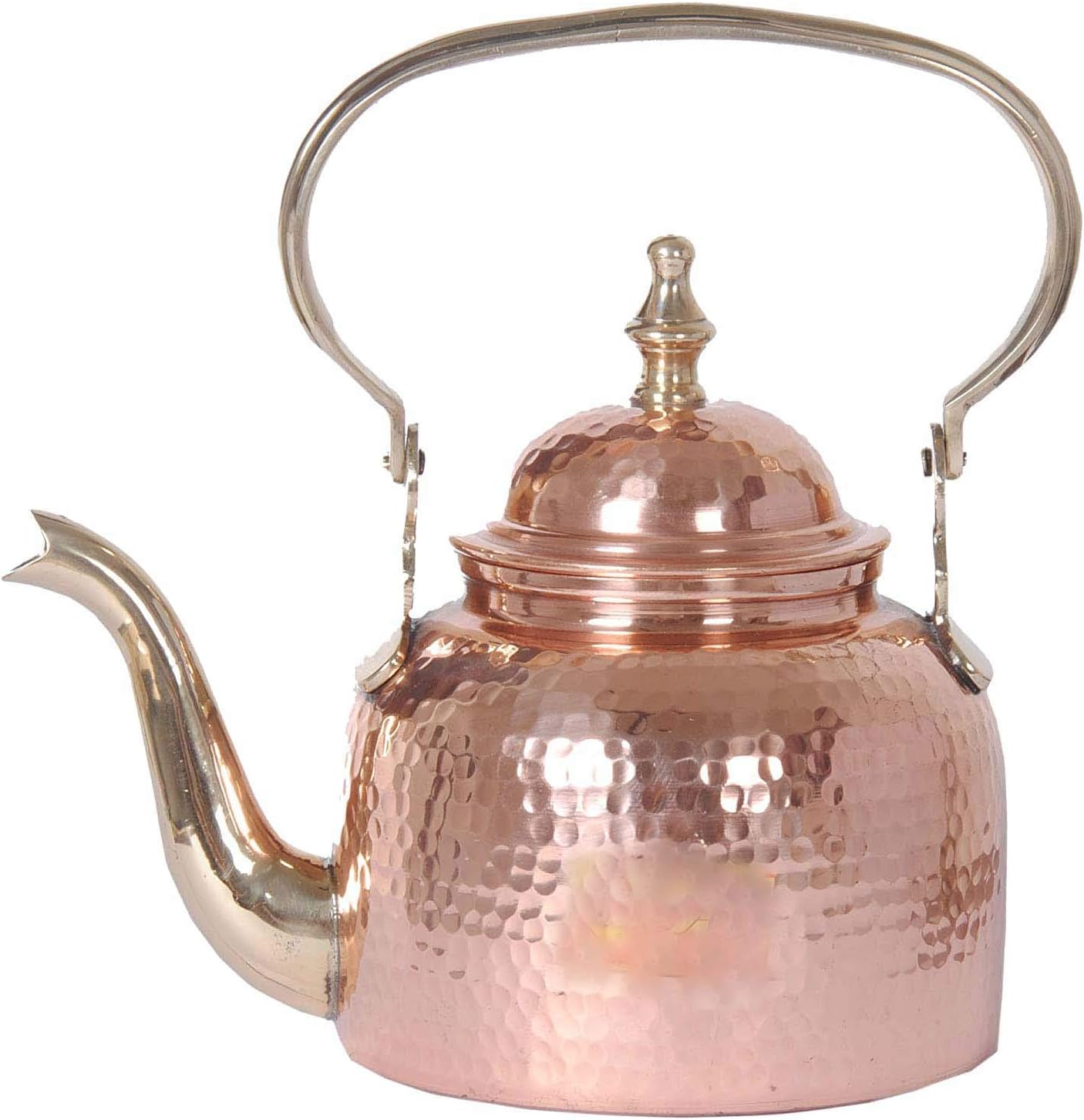 Hammered Designer Copper Kettle Tea Pot Inside Tin Lining, Serving Tea Coffee, Tableware, Brown