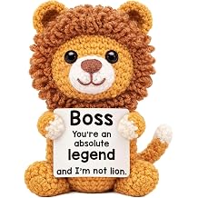 Mini Funny Lion Boss Gifts for Women Men, Boss Lady Female Male Gifts for Birthday Bosses Day Appreciation,Handmade Crochet Lion Desk Office Decor for Leader Manager Supervisor Administrator Principal