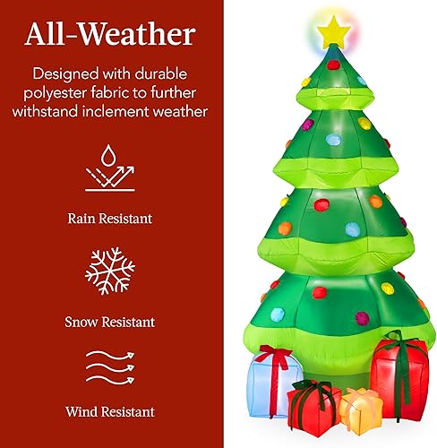 Miniatura 5 de Best Choice Products Árbol de Navidad inflable de 10 pies, decoración navideña grande iluminada al aire libre para patio, césped, patio trasero,