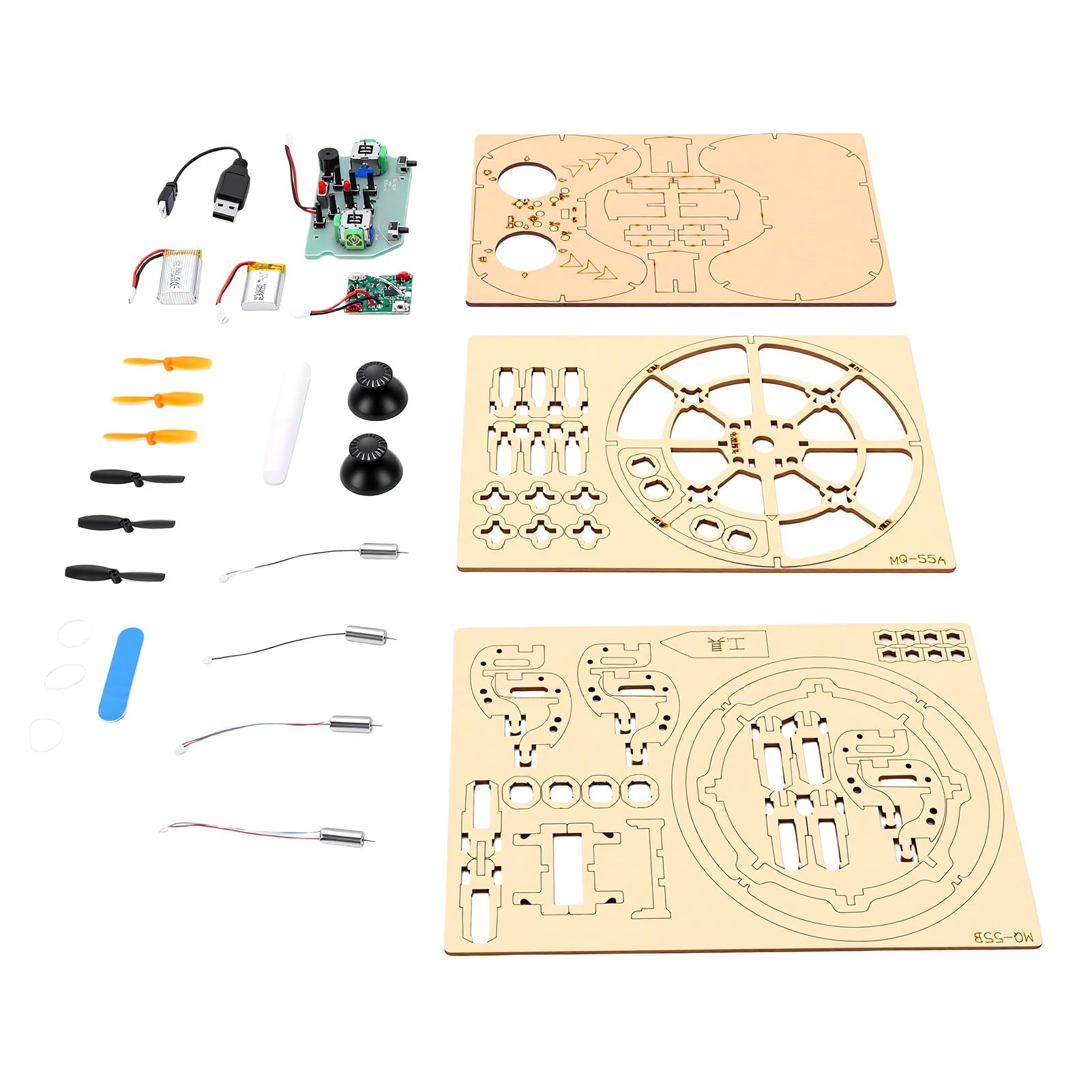 Sxhlseller Kit Drone in Legno Fai-da-te Quadricottero per Principianti |Giocattolo Aereo con Blocchi di Costruzione 3D con Telaio Protettivo, Progetto STEM con modalità Senza Testa per