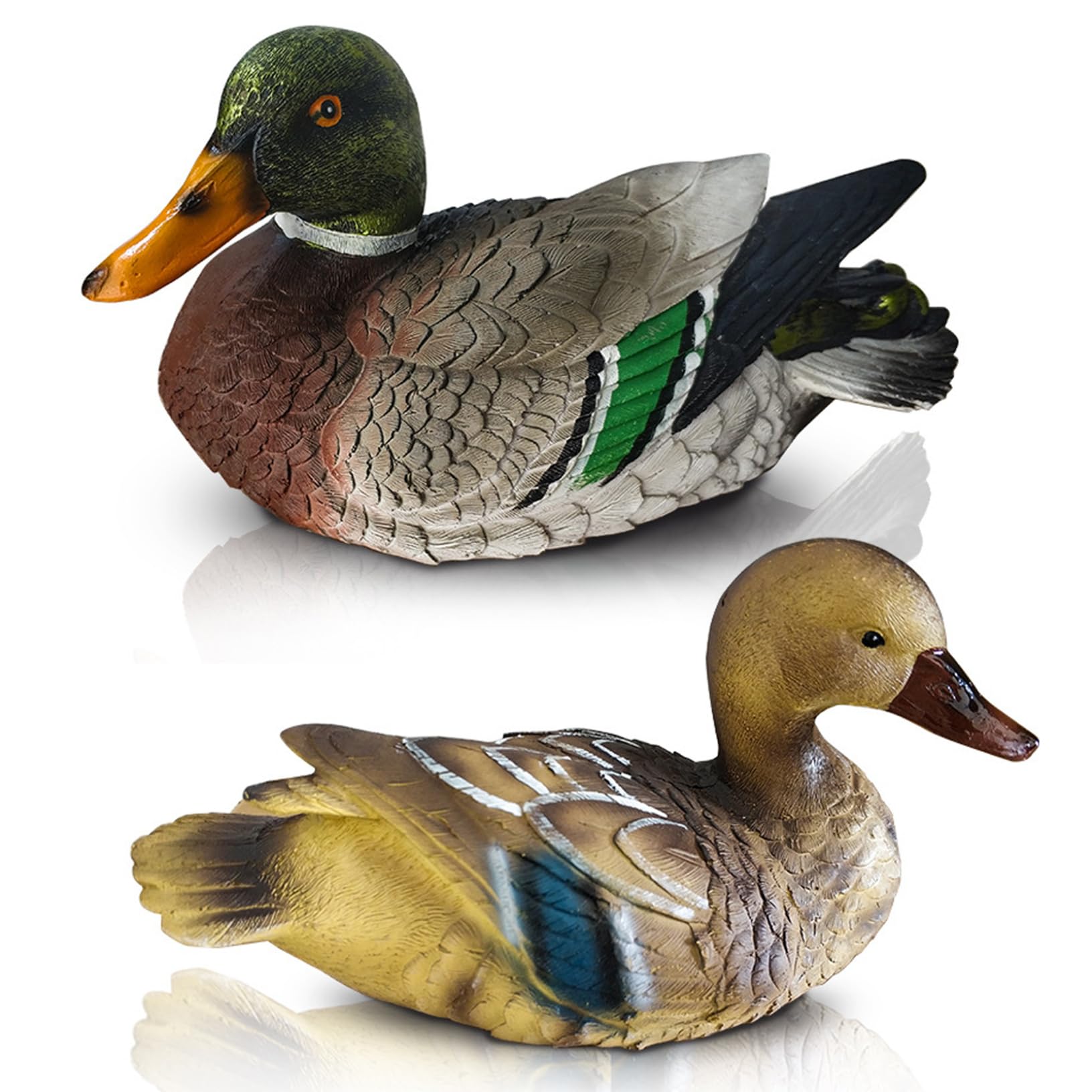 Ameble 2Pcs Realistic Floating Mandarin Duck Figurines, Colorful Weather Resistant Resin Pond Decor for Garden, Yard, Lawn, Patio, Duck Statues