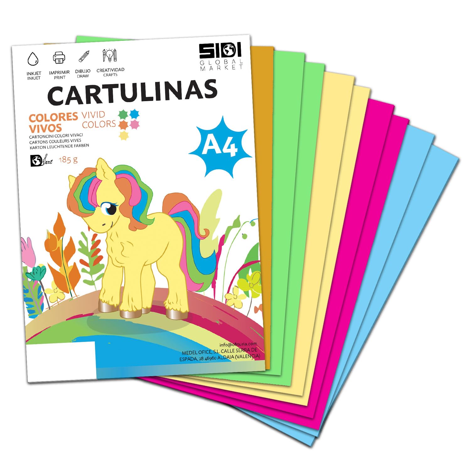 Cartulina A3 Fluor 185 g Cartulina Fluorescente de Colores Neon para Manualidades, Scrapbooking, Impresora Inkjet y Láser, Pack Variado Alta Visibilidad – SIDI (fluor, 25h) — view 43
