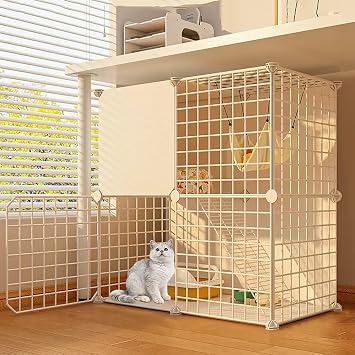 Cat Cage Cat Enclosure, Large 2-Story Pet Wire Cage for Cat with Ladder, DIY Pet Playpen Cat Enclosures Small Animal House Detachable Pet Playpen29.5x15.4x28.7in/75x39x73cm