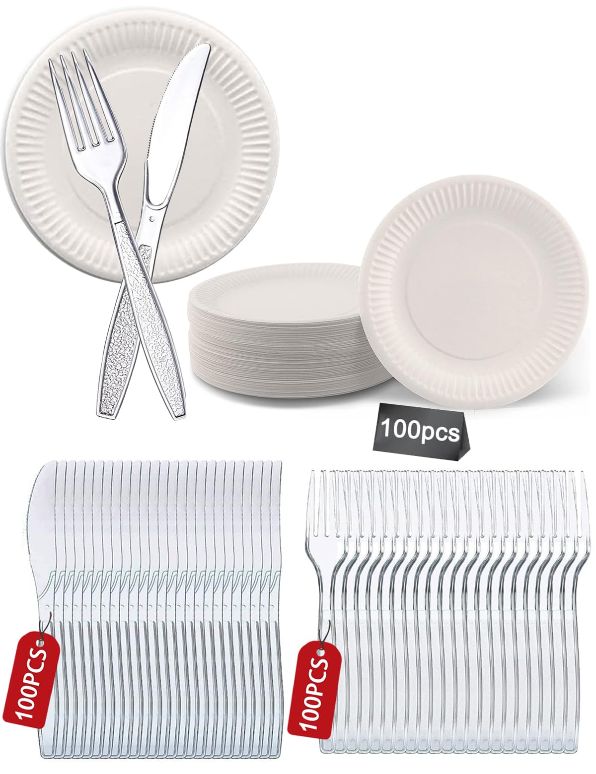 150 Stück Plastikbesteck Set Schwarz - Gabeln, Löffel, Messer Wiederverwendbar