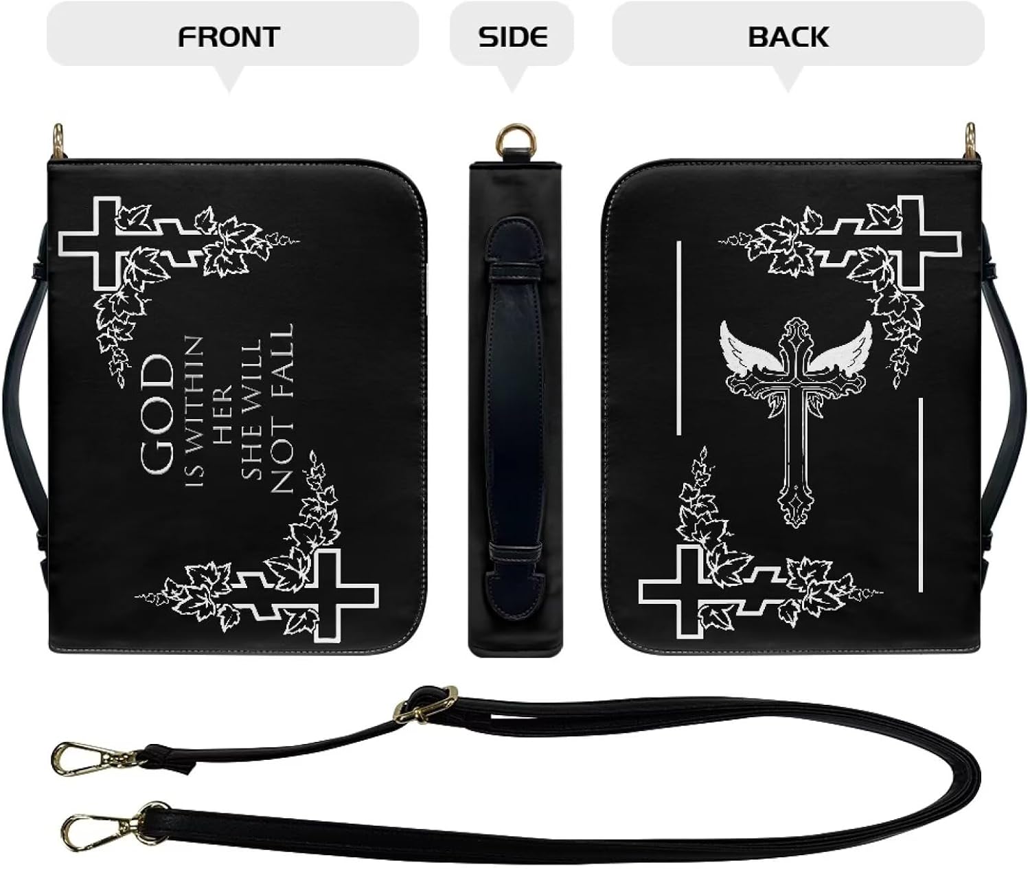 Bible Cover - Portable Bible Case with Shoulder Strap for Bible Study