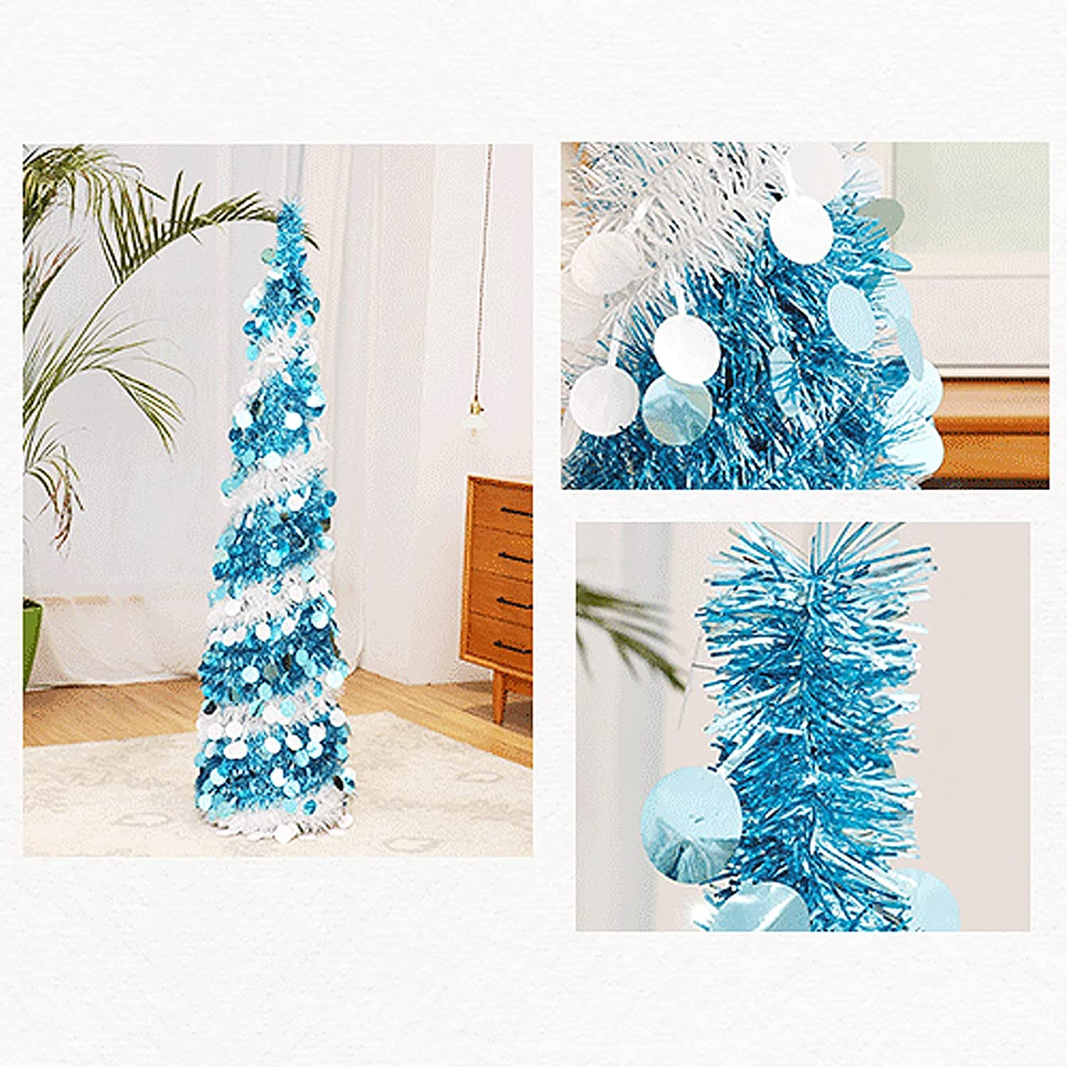 5ft opvouwbare pop-up potlood kunstmatige kerstboom met pailletten, klatergoud slanke potlood kerstboom met standaard decoraties, klatergoud kust kerstboom voor vakantie feestdecoraties