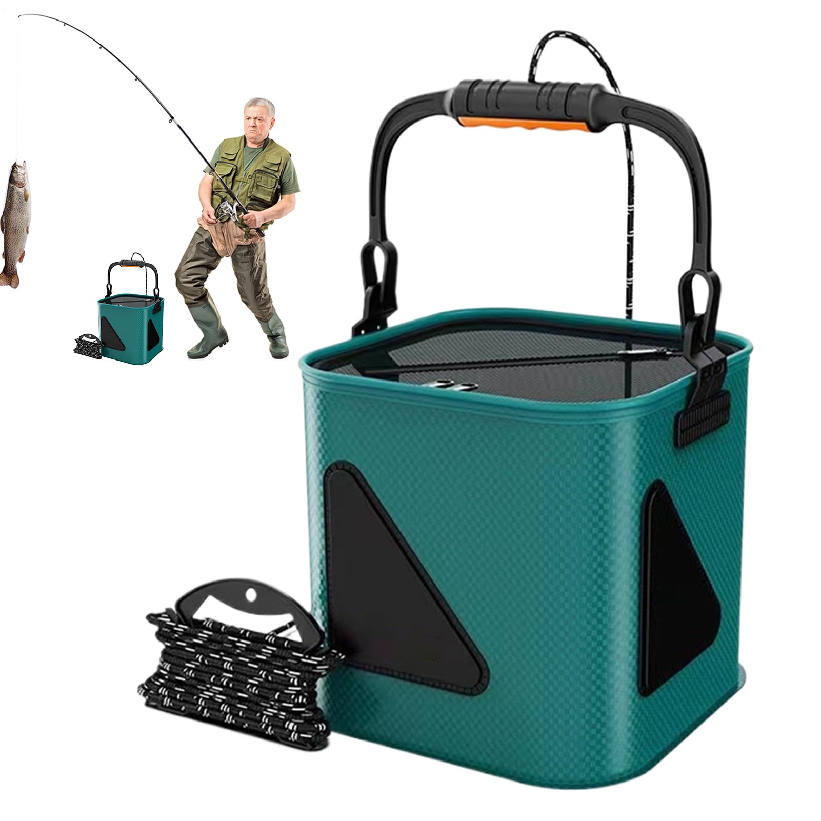 Cubo para peces plegable y estanco para cebos de pesca en actividades de senderismo