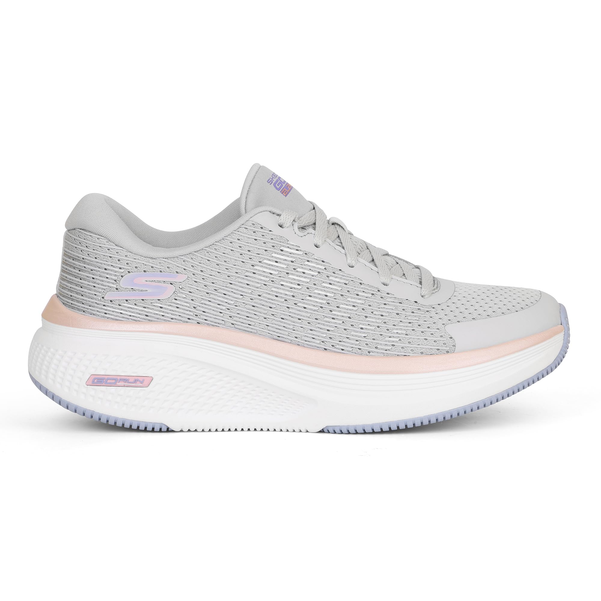 Skechers Women's Go Run Elevate 2.0 Badric Sneaker, Gray Textile/Pink Trim, 5.5 UK