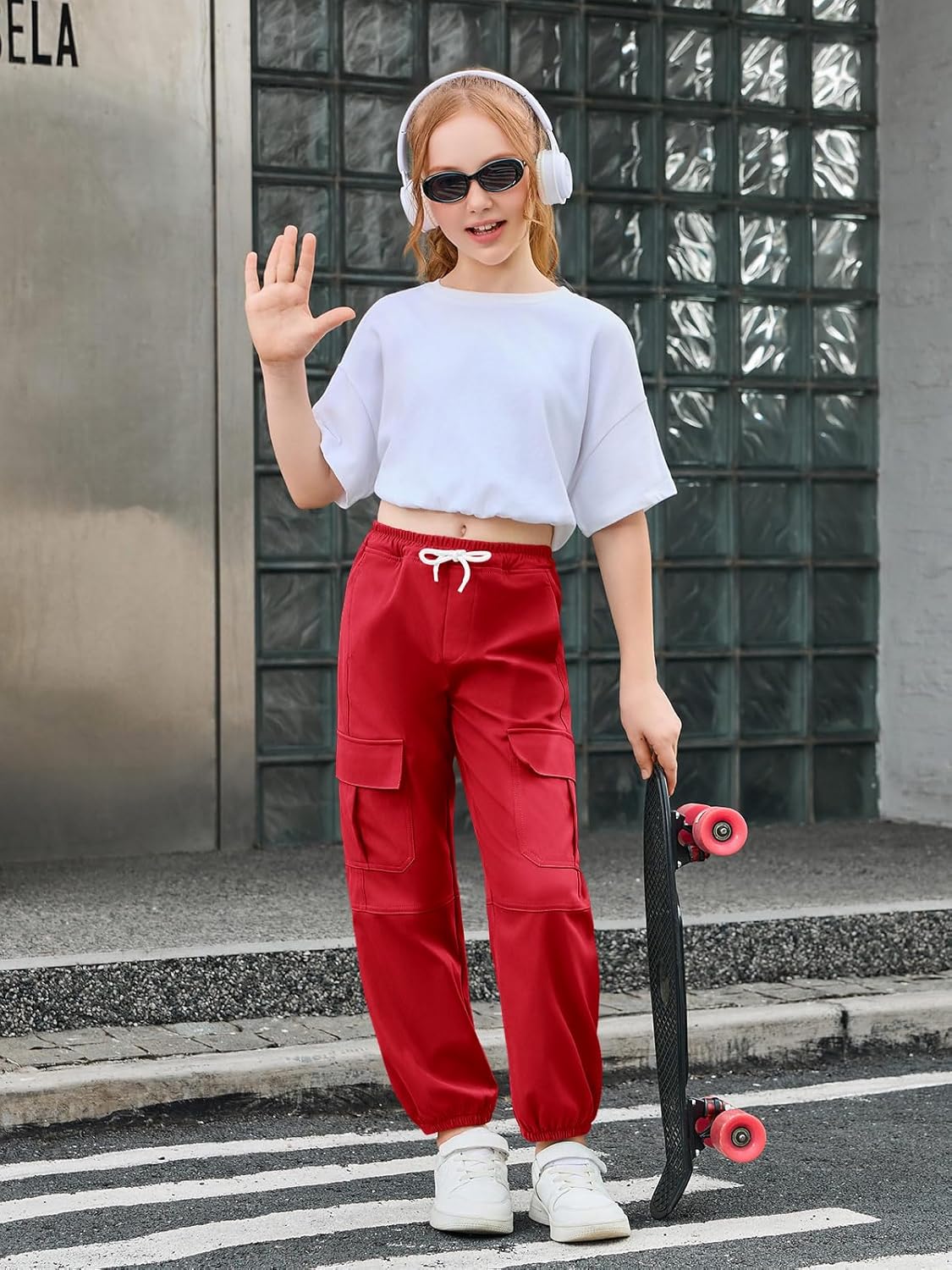 Haloumoning Girls Cargo Pants Kids Drawstring Elastic Waist Casual Jogger Pants with Pockets 5-14 Years - Image 6