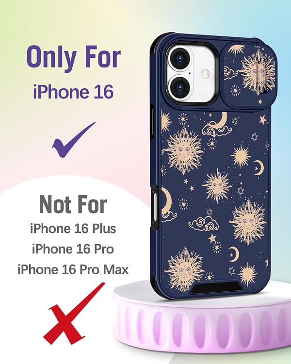 Buleens for iPhone 16 Case 6.1 Inch - with Ring Stand & Camera Cover Aesthetic Cute Designed for Women Girls Girly Kawaii Sun Moon Stars Unique Phone Case for iPhone 16 Compatible with Magsafe by Buleens - Image 2