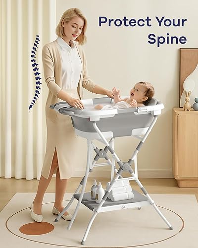 Miniatura 2 de AVIDOR Bañera de bebé 2 en 1 con soporte para recién nacidos y bebés, bañera plegable para bebés, regalos de baby shower para nuevos padres, gris