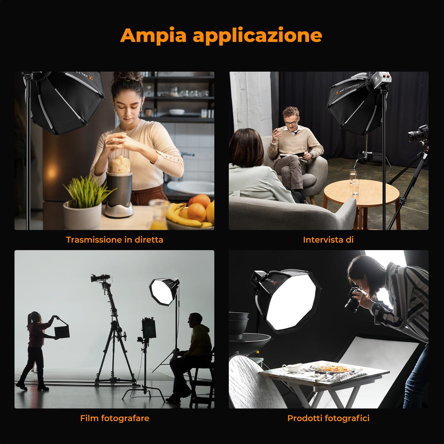 K&F CONCEPT mini Softbox parabolica 40cm con griglia, diffusore e borsa | Attacco baionetta mini compatibile con COB K&F PL-60B, ideale per esterni, ritratti, matrimoni e dirette streaming, LK04