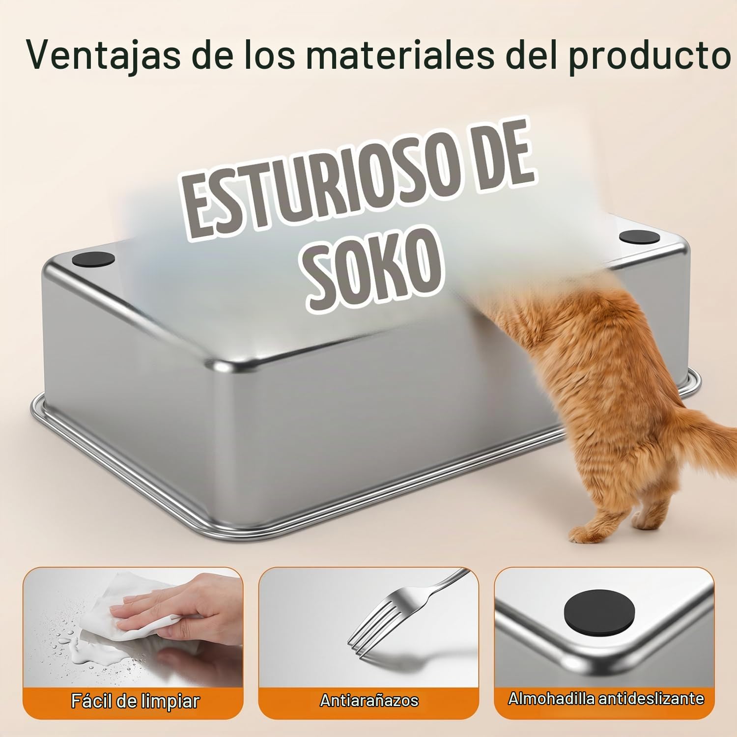 Nobleza Arenero de Acero Inoxidable para Gatos – Cerrado con Tapa Plegable y Doble Entrada – Resistente, Sin Olores, Fácil Limpieza – Ideal para Gatitos y Gatos Adultos