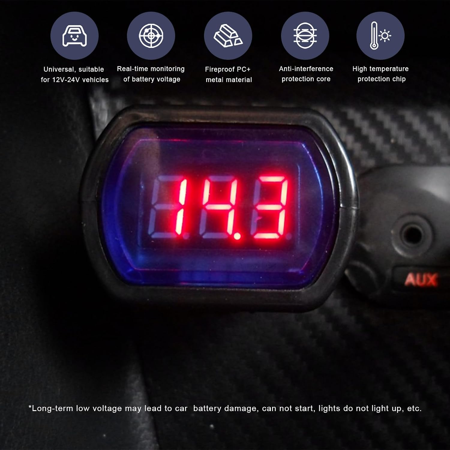2 PCS Car LED Cigarette Lighter Voltmeter, DC 12V 24V Digital Display Meter Electric Volt Gauge Monitor, Universal Battery Voltage Tester Gauge for Car Motorcycle Truck