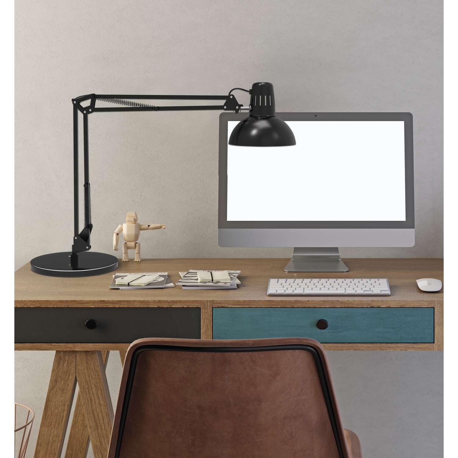 MAUL Lampada da tavolo MAULstudy nera E27 LED per scrivania | luce calda accogliente, braccio orientabile, base stabile, lampadina sostituibile, stile nero classico