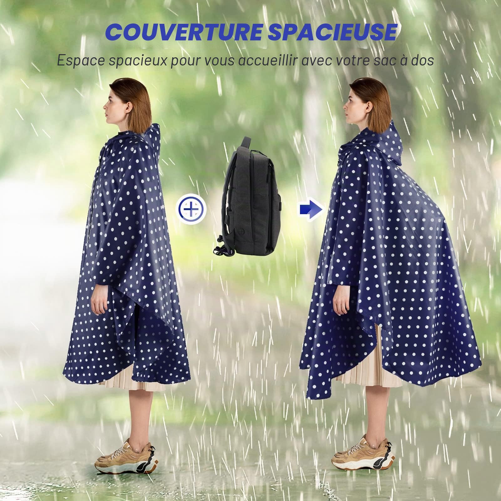 LAMA Poncho de pluie imperméable, léger et réutilisable, veste de pluie de randonnée avec capuche et pochette de transport pour adultes, femmes, hommes, activités de plein air
