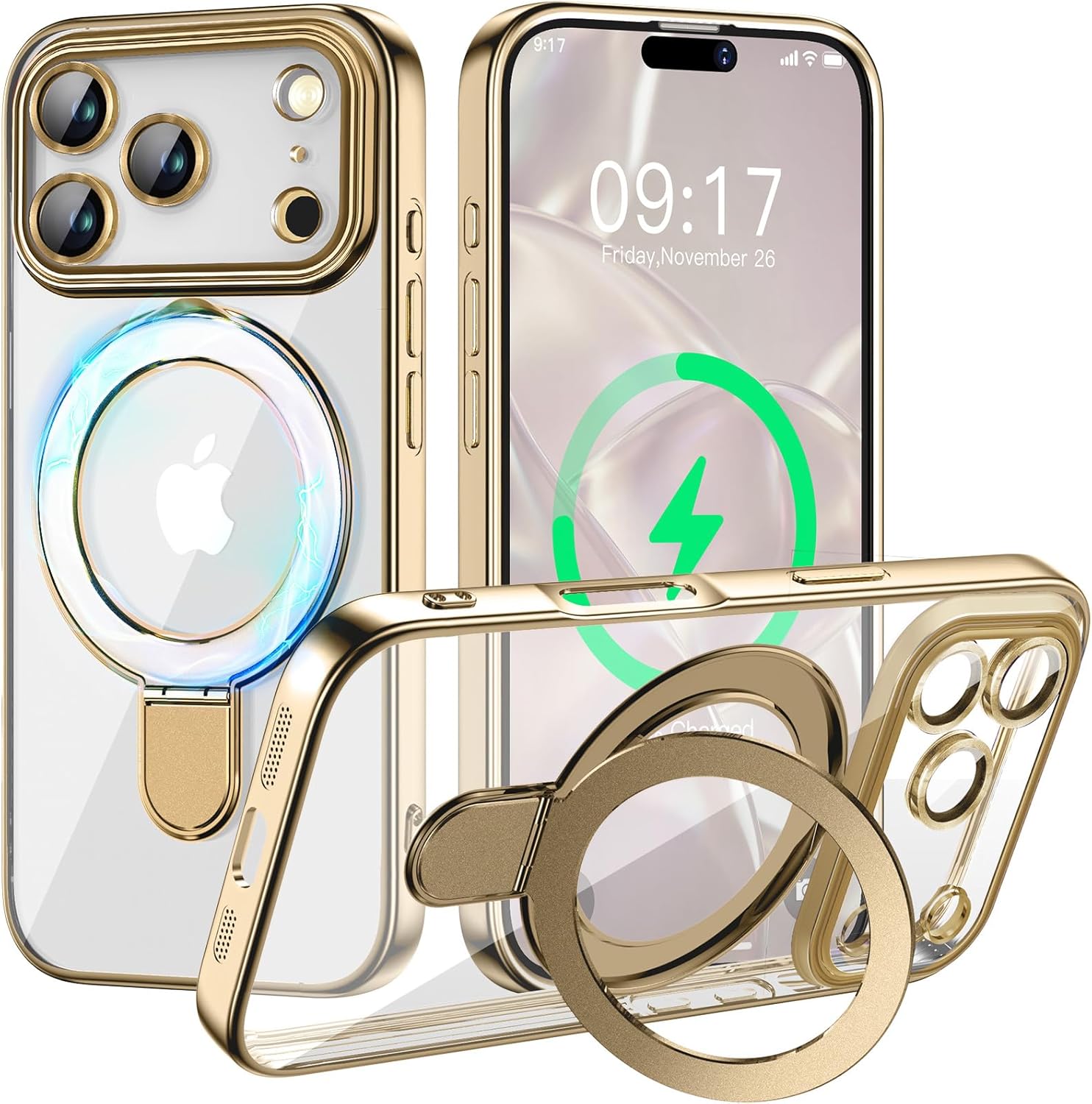Pmteyoim Magnetic for iPhone 17 Pro Case with Invisible Stand[Compatible with MagSafe][Full Camera Lens Protector][Military Drop Protection] Shockproof Not Yellowing Clear Slim Soft for Women Men