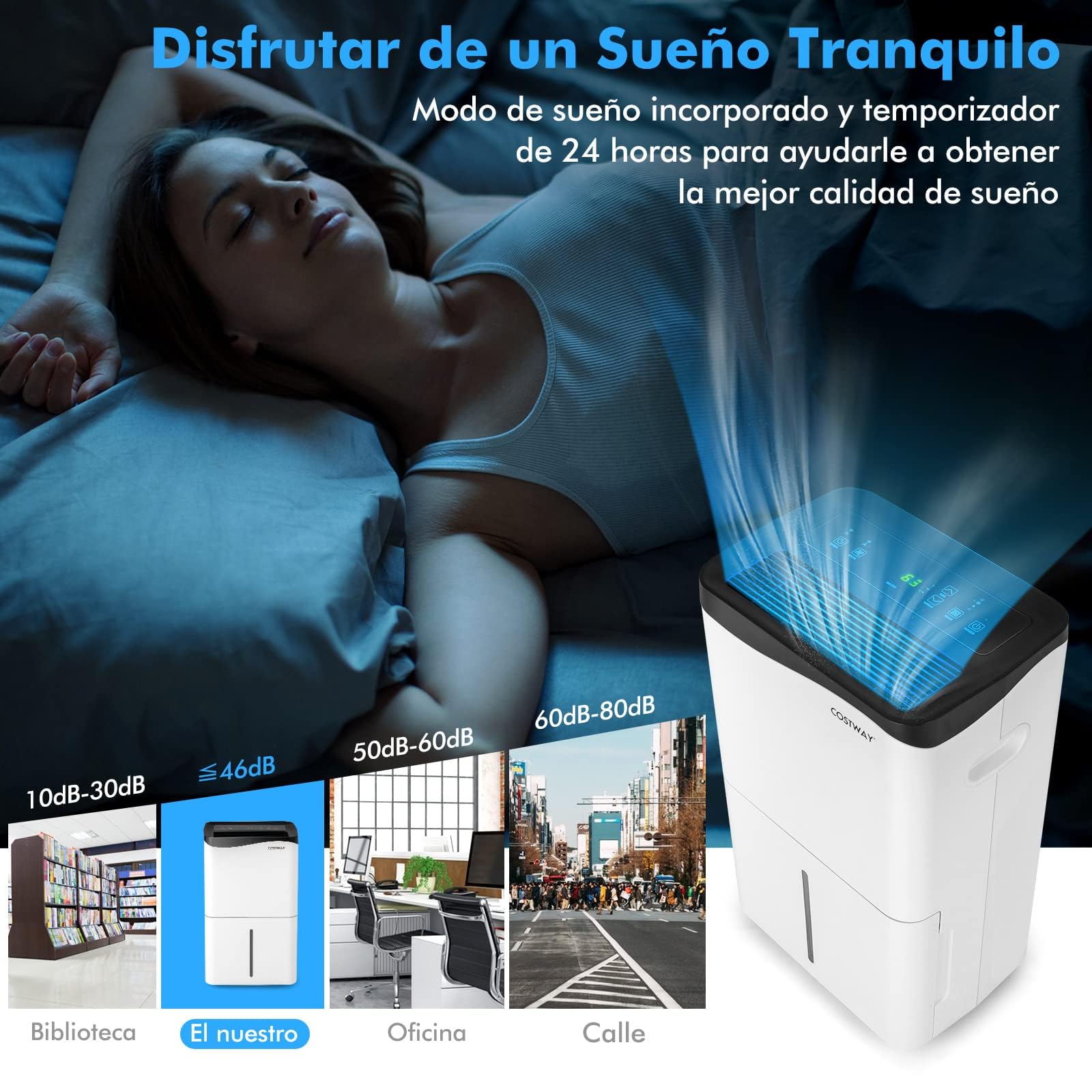 COSTWAY Deshumidificador Móvil, 50L/Día, Pantalla LED con Depósito de 5L, 4 Modos, 24h Temporizador, 2 Velocidades, Auto-Apagado, Deshumidificador Silencioso para Dormitorio Sala de Estar (50L/Day)