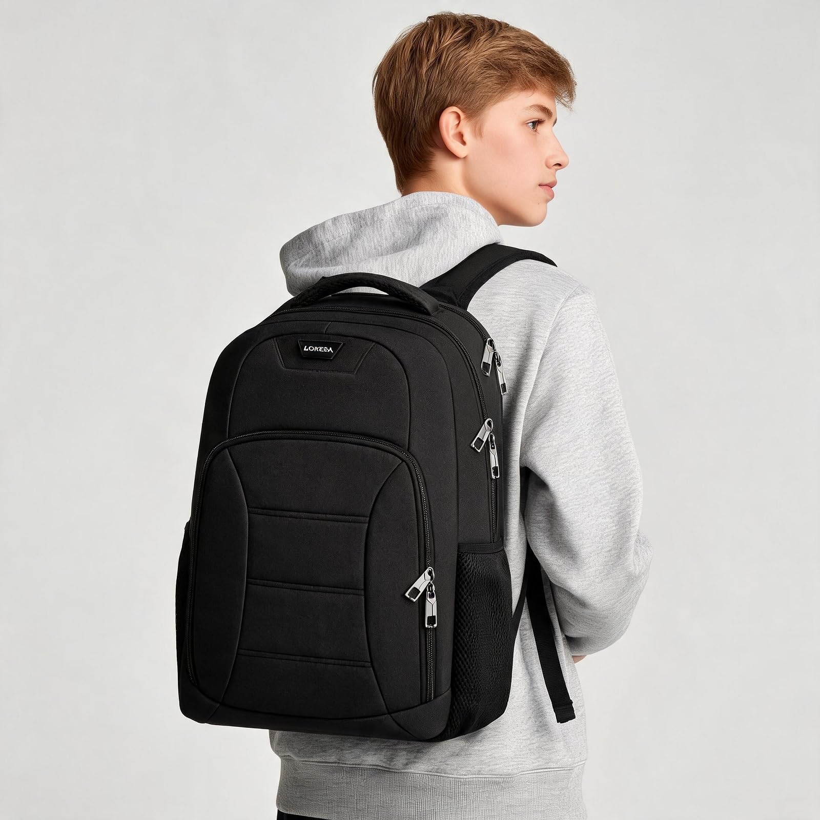 Rucksack Herren,Rucksackschule Laptop Rucksack Schulrucksack Jungen Teenager mit 17.3 Zoll Laptopfach,Wasserdicht Rucksack Arbeit Schultasche für Schule, Wandern Reisen, Business, Schwarz