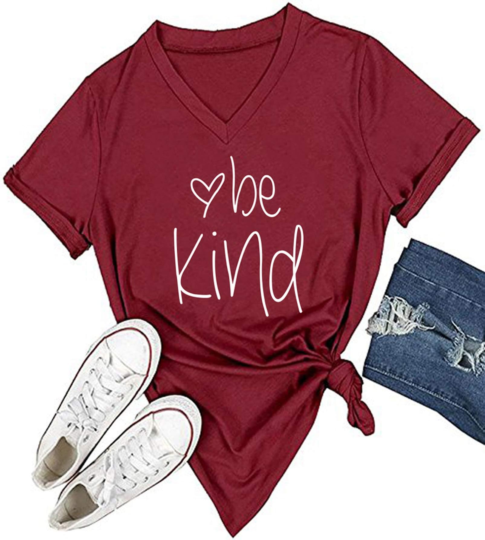 Womens T Shirt Casual Cotton Short Sleeve V-Neck Graphic T-Shirt Tops Tees