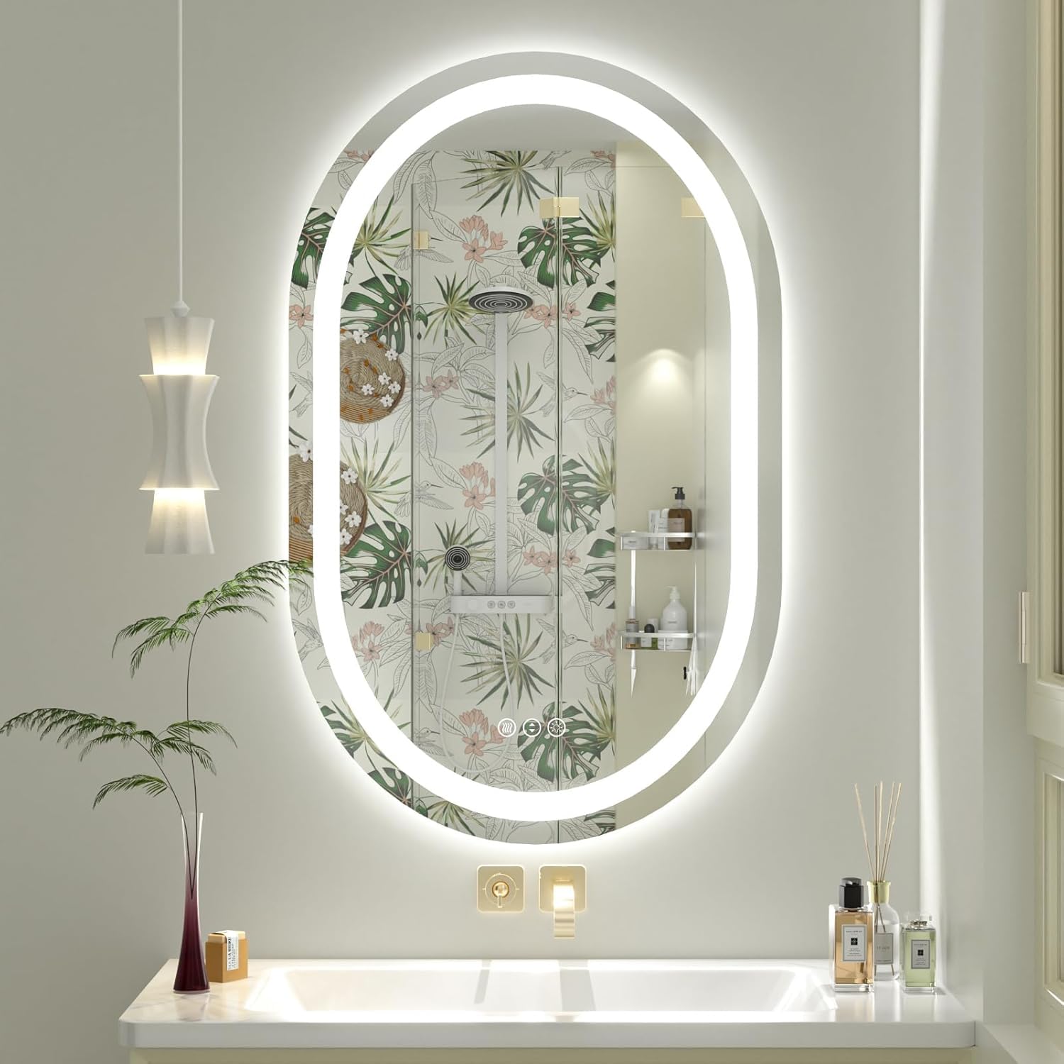 MALLIK DESIGN Oval LED Mirror –18x24Inch | Wall-Mounted Mirror with Touch Sensor 3 Color Light (Warm, White, Natural), Illuminated LED Mirrors for Bathroom, Bedroom, Living Room, Wash Basin-image-26