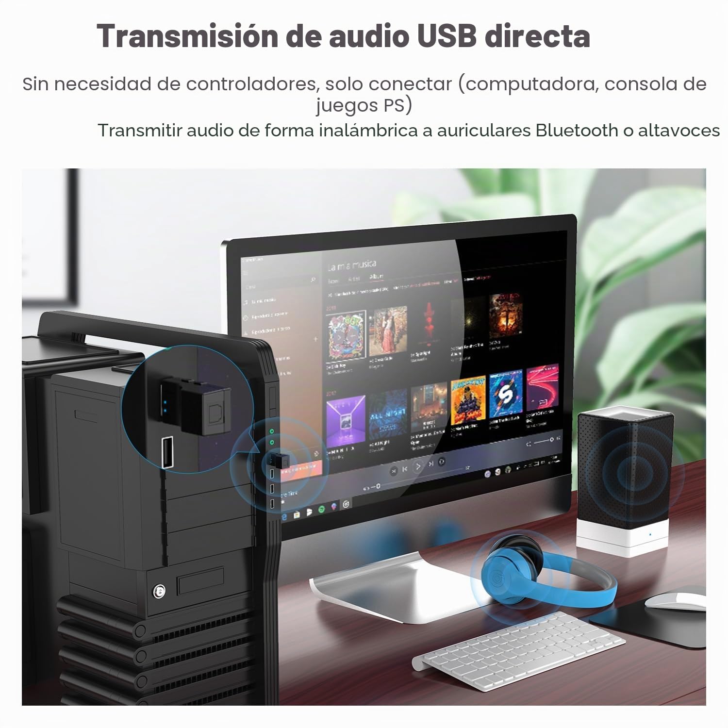 Isobel Transmisor USB Bluetooth 5.0 con entrada óptica digital, adaptador de audio inalámbrico baja latencia Aux para TV, PC Switch/PS/Xbox Consola, 2 dispositivos al mismo tiempo