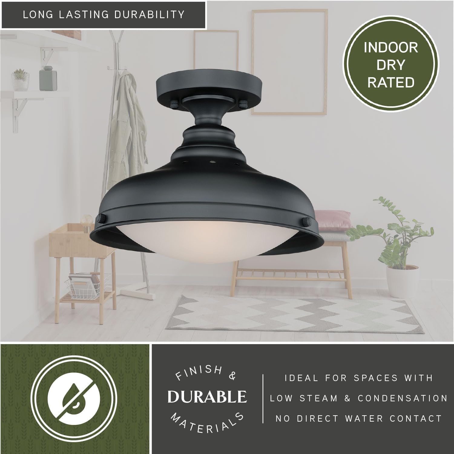 VAXCEL Keenan 12.25-in W Bronze Farmhouse Barn Dome Semi Flush Mount Ceiling Light