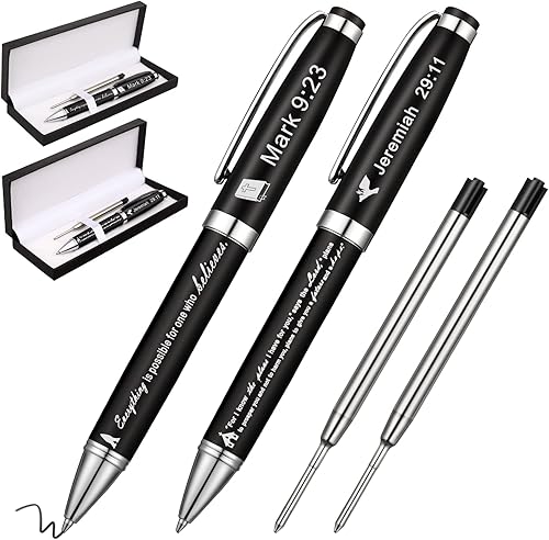 Chinco Juego de 2 bolígrafos de regalo cristianos grabados con versículo de la Biblia, regalos para hombres, regalos cristianos con caja y 2