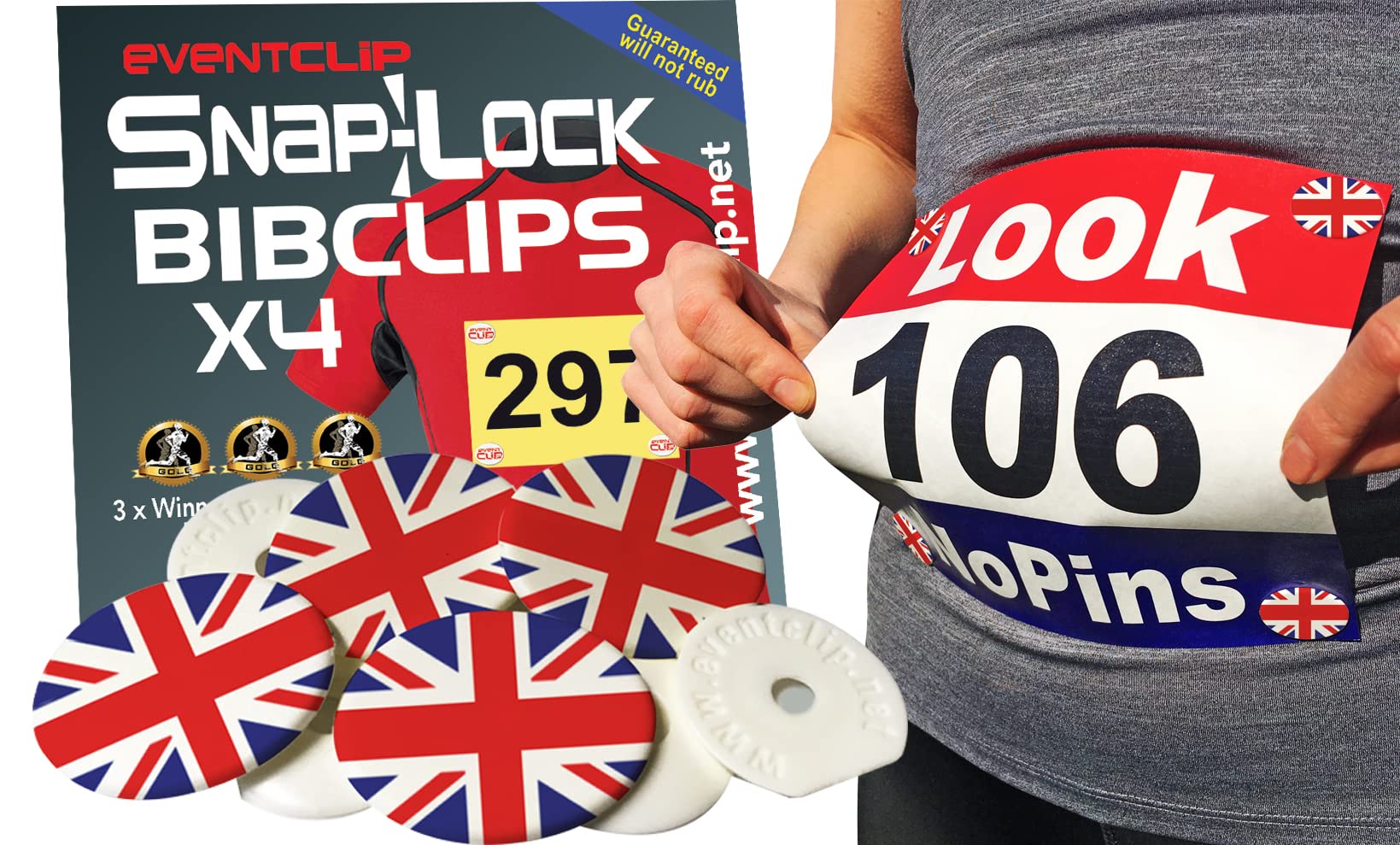 EventClip Race Bib Clips X 4 - BLUE. Proven Snap-Lock For Securing Running And Cycling Numbers. Made In The UK With Recycled Plastic Est 2012 Far Better Than Magnets. Fed Up With