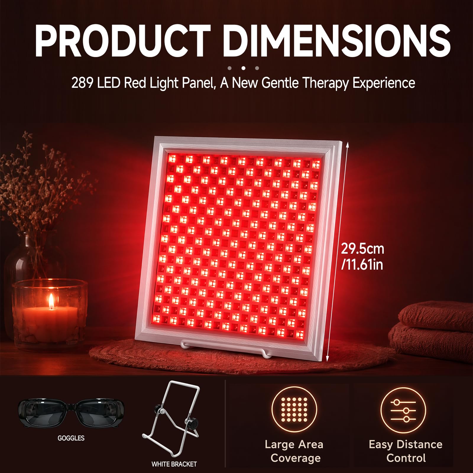 289 LED Rotlichtlampe 150W Infrarotlampe 660nm 850nm Red licht Panel con 5 niveles de brillo y Timer-Funktion Anti-Aging, Muskelschmerzen, Incluye soporte, control, gancho y gafas de protección